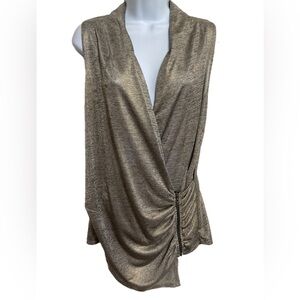 Ginger G size Large Sheer Sleeveless Assym Gold Top with Zipper Accent E4324